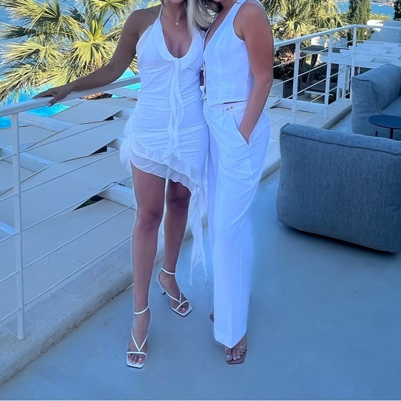 HEIRESS WHITE ASYMMETRIC RUFFLE DRESS - Picture 3 of 6